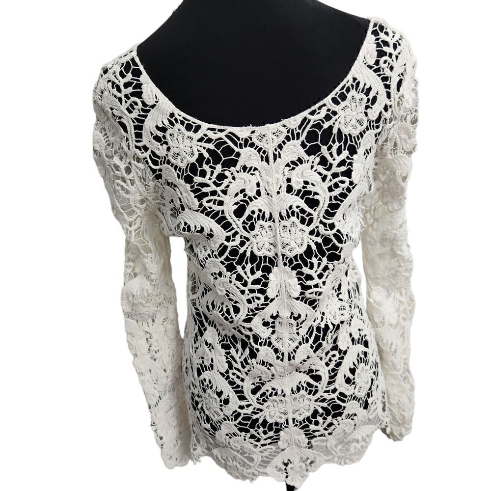 Crochet Sweater White Cream Open Weave Womens Small Long Sleeve - Picture 3 of 7